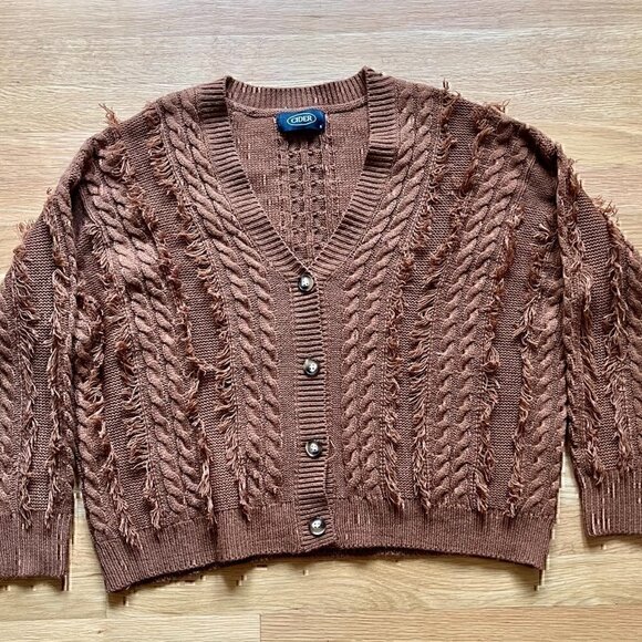 Cider Brown Cable Knit Cardigan with Fringe Size Small - Picture 4 of 4